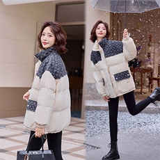 羽绒服女冬季2025新款牛仔拼色韩版时尚显瘦白鸭绒加厚小个子短款，女装羽绒服，天丽