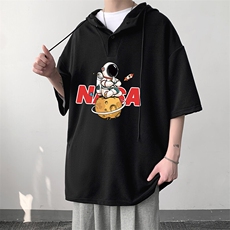 LD54289-P45NASA连帽短袖t恤男大码胖子带帽五分袖中袖，男装T恤，电商A040
