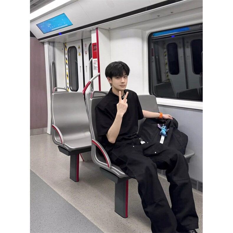 Q147/P40高街半拉链短袖男夏季重磅潮牌t恤立领冰感高弹,男装T恤,星座1506