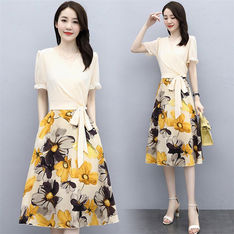 2021夏装新款印花淑女甜美连衣裙中长裙，女装连衣裙，欣贝拉