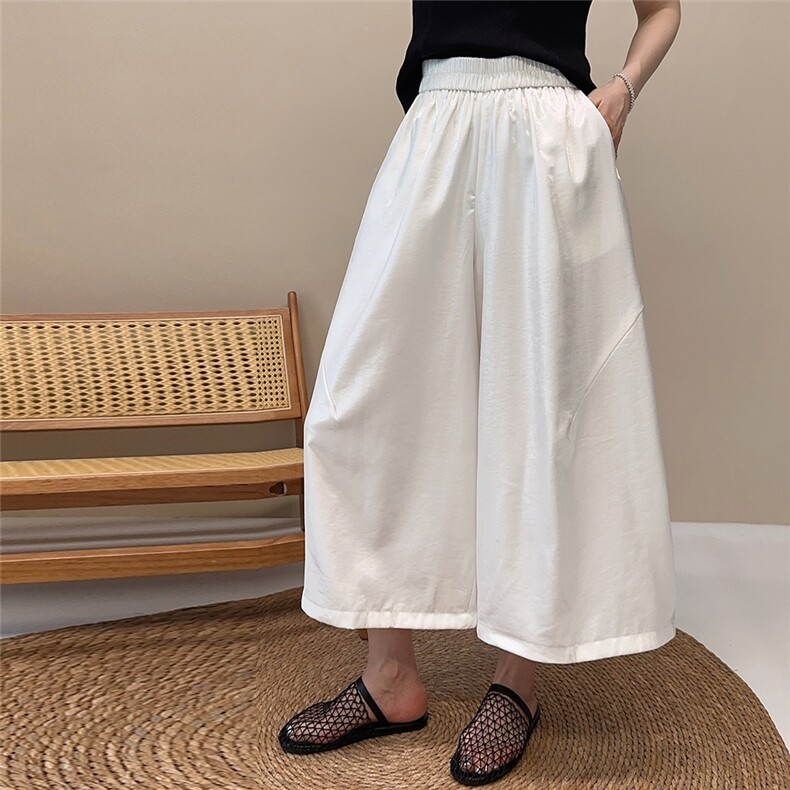 阔腿裤女夏薄款2025新款女装韩版时尚松紧高腰显瘦休闲直筒裤子女，女装休闲裤，缘衣格