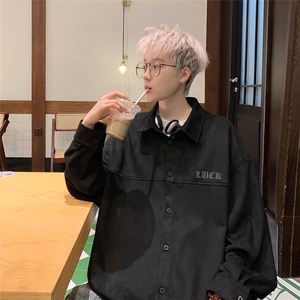 24新款港风麂皮绒字母印花时尚长袖衬衫A247-S8706 P55控78图片