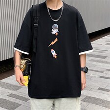 JT55165-P25假两件短袖t恤男大码胖子半袖体恤半截袖港风，男装T恤，电商A040