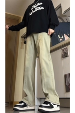 美式高街渐变水洗牛仔裤男款微喇拼接潮牌裤子复古KZ014P63加绒73，男装牛仔裤，电商B312
