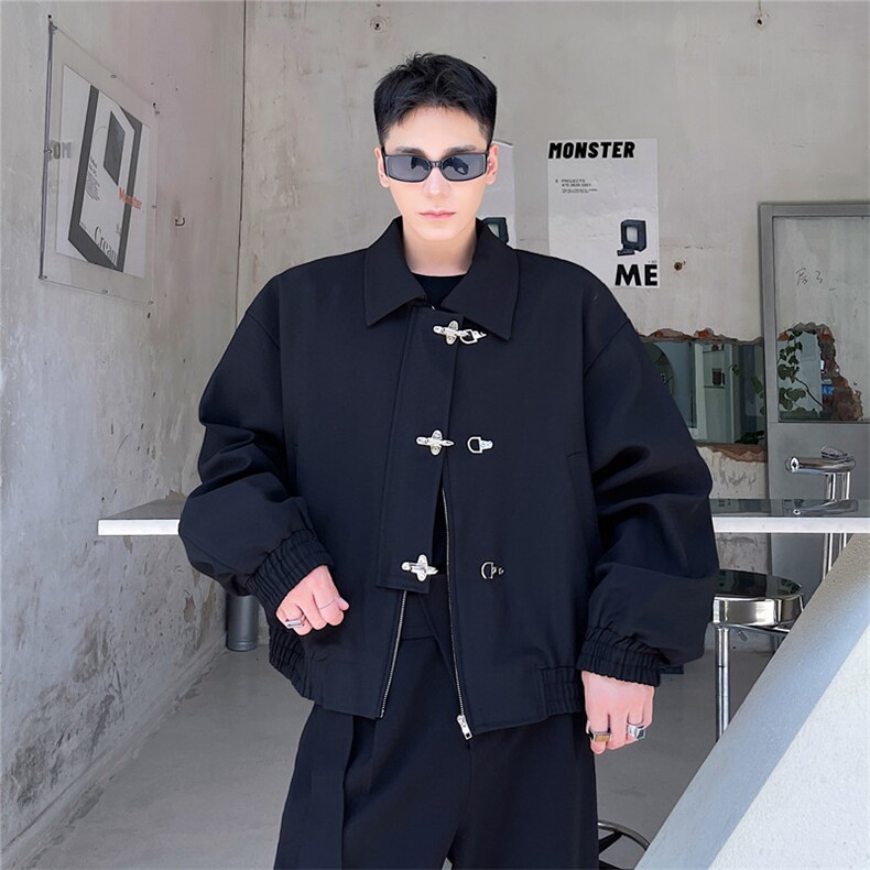 小众金属扣设计韩版高级感痞帅短款夹克外套-JK763-网图,男装夹克,星座1002-2