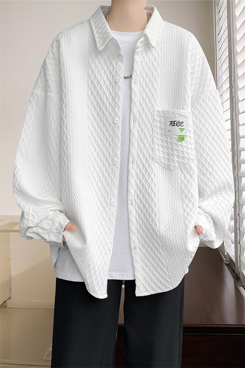 衬衫男秋季新款港风宽松大码提花长袖衬衣CS027-P45,男装衬衫,星座214-3