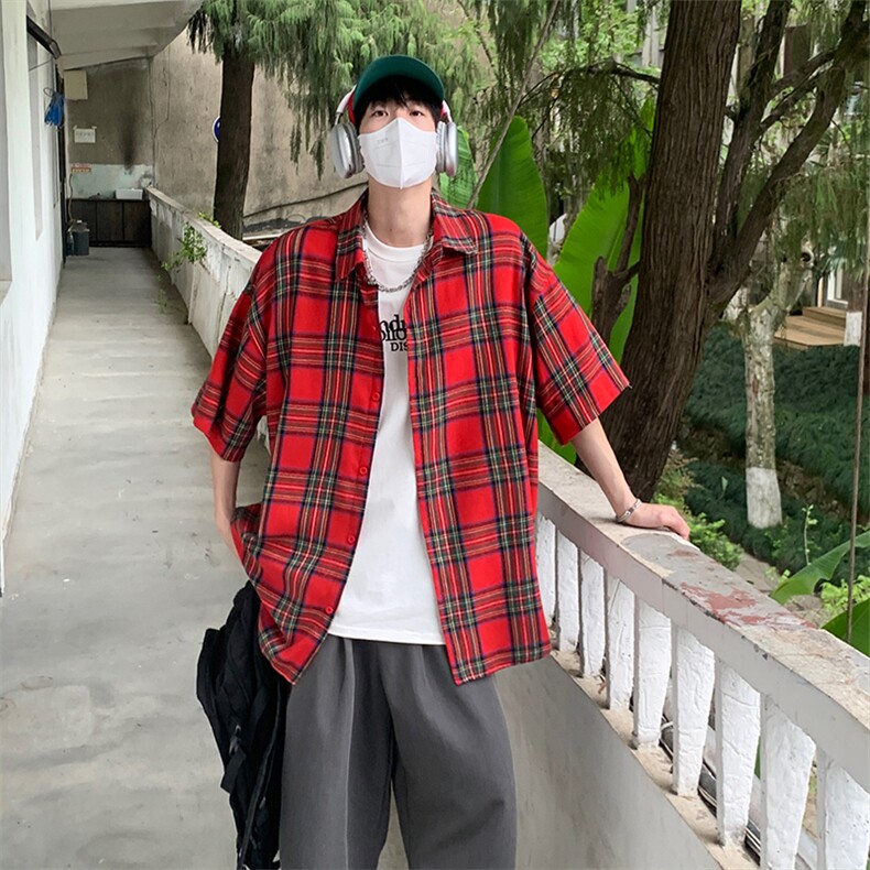 特P33 无差价新款夏季时尚潮流格子衬衫-HC2255 日系相机风图片