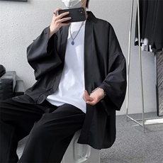 夏季七分袖衬衫男女百搭韩版宽松潮牌薄款休闲落肩披风和服外套，男装衬衫，星座601-2