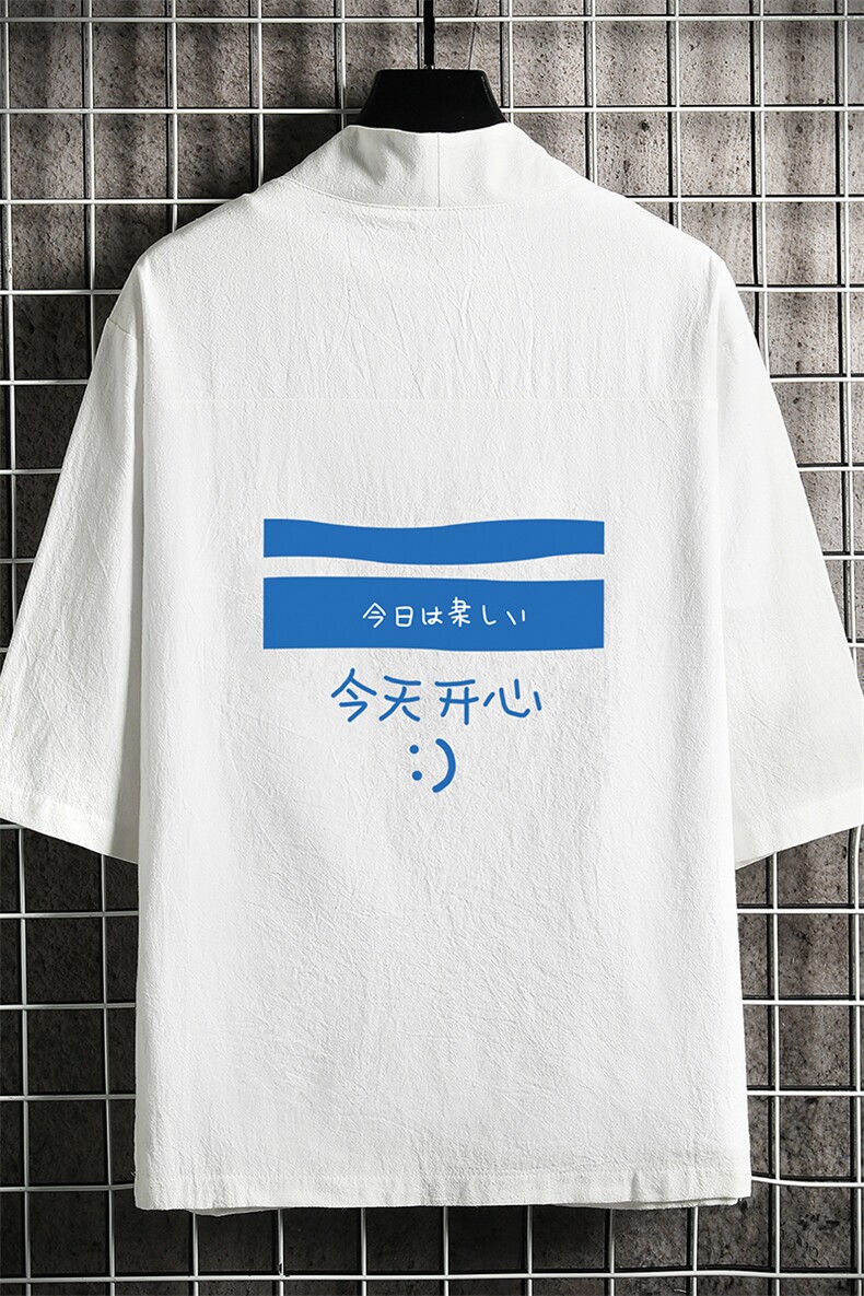 HF59033-P40风汉服男开衫外套七分袖道袍网格挂拍,男装民族服装,电商A040A