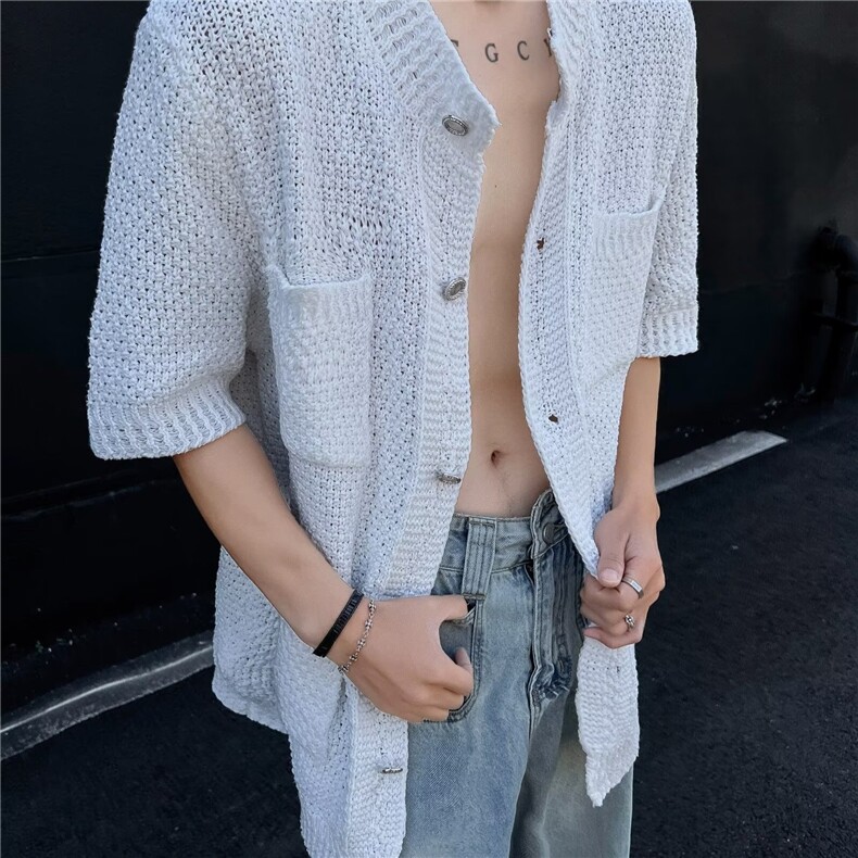 夏季小香风短袖T恤男ins潮牌韩版百搭针织开衫上衣外套CY859-P46,男装T恤,星座412-3