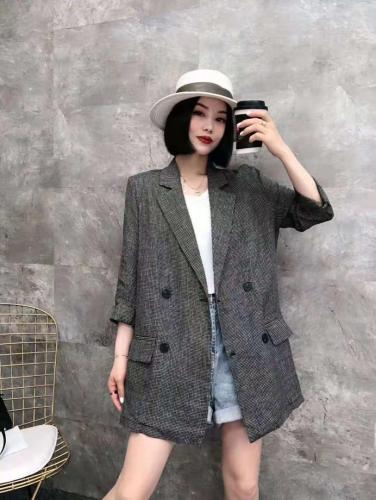 AX8105时尚休闲四粒扣小细格洋气西装外套,女装西装,L·H·X