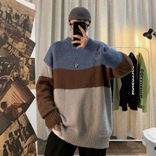 春秋圆领毛衣男士韩版宽松撞色针织衫休闲百搭线衣MY622-P30图片