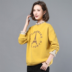 2021年冬季新款加绒加厚卫衣女宽松显瘦蕾丝边上衣服女春秋，女装卫衣/绒衫，简韵佳