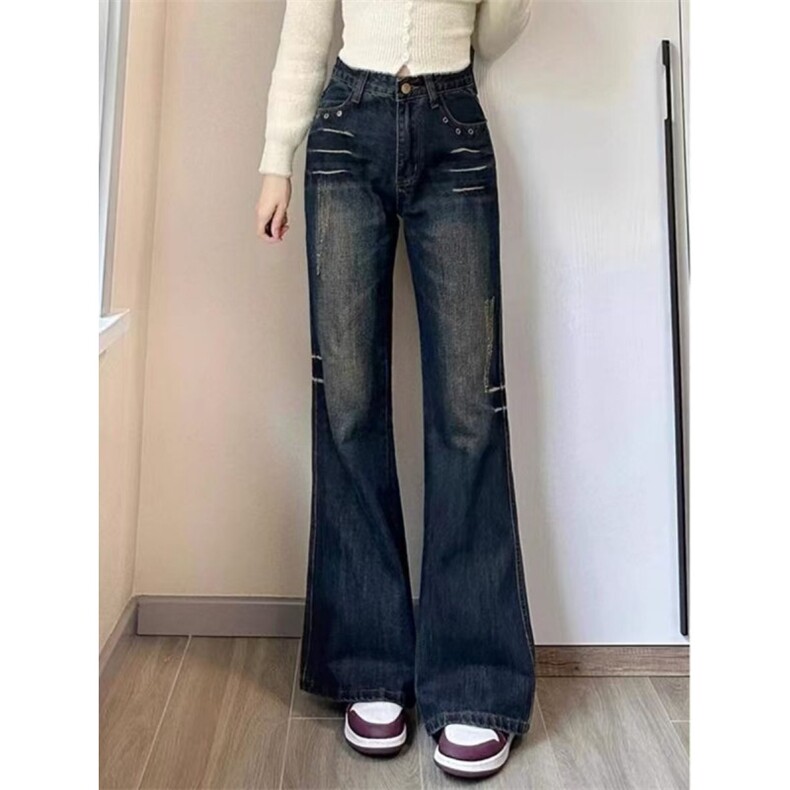辣妹美式高街设计感微喇牛仔裤女新款高腰显身材拖地裤LN8444-P48图片