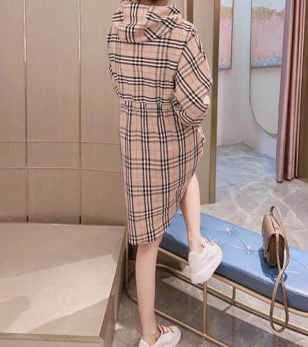 2021春装格子带帽连衣裙，女装连衣裙，莫妮菲