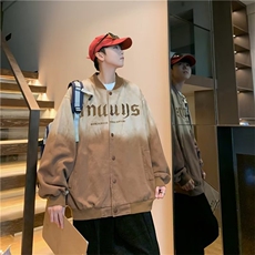 美式复古字母刺绣渐变棒球服男女秋季做旧水洗宽松情侣装夹克外套，男装夹克，星座1210-1
