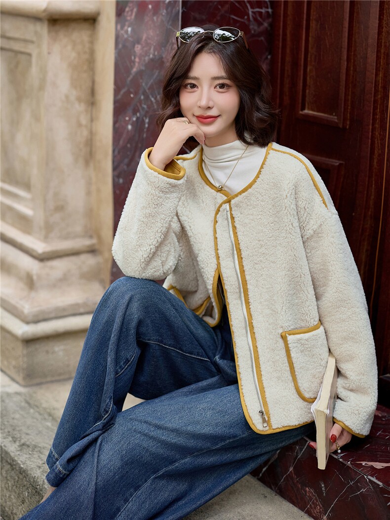 现货！2025冬季新款时尚气质时髦皮毛外套,女装羊羔毛/颗粒绒,涵墨