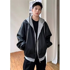 春秋复古机车飞行夹克棒球服潮街头连帽拼接皮衣外套J501，男装夹克，星座1116A（原606A-3）