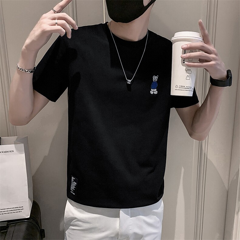 黑色2022精神小伙修身男士印花短袖T恤社会tT087-P38控58,男装T恤,电商A108