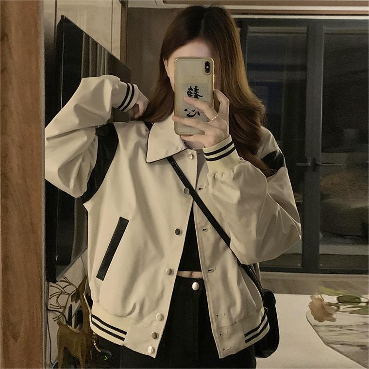 美式复古撞色拼接外套女宽松短款棒球服休闲夹克C378-80,男装夹克,星座911-2(原星座613-2）