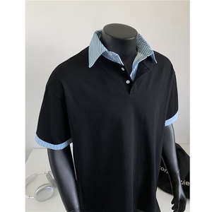 25夏装新品 假两件衬衫领短袖T恤POLO衫翻领上衣男 H1077 特P38图片