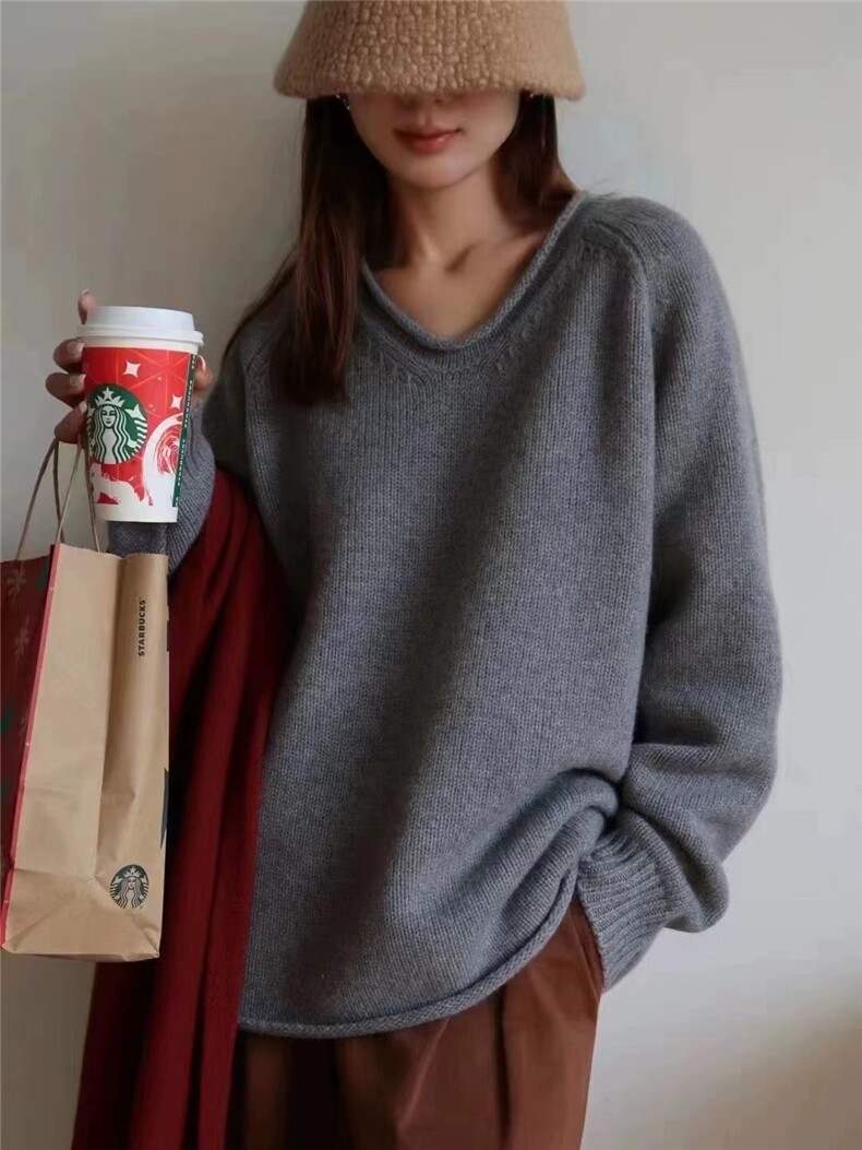 秋冬新款女宽松慵懒风软糯外穿加厚毛衣女针织,针织衫/毛衣,半城羊绒