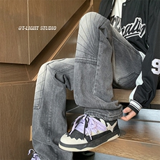 B221美式ins高街暗黑小众铆钉伐木裤牛仔裤LK23145-P65控88，男装牛仔裤，电商B221