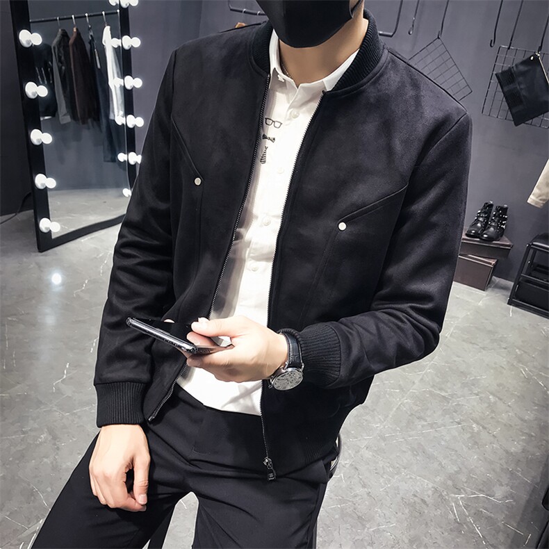 秋季新款修身麂皮绒铆钉棒球领夹克外套男士 C301-JK64-P118图片