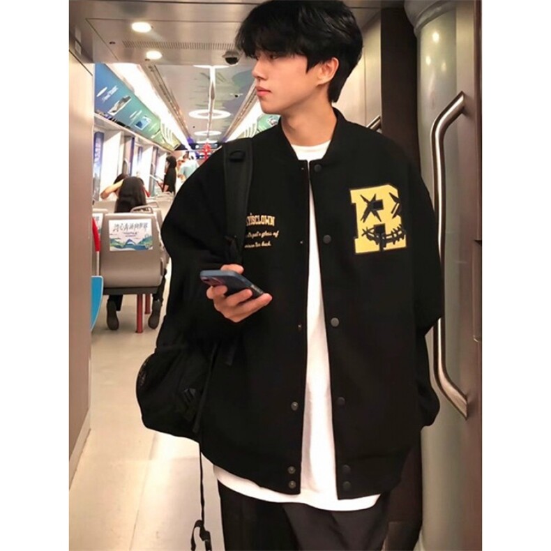 高街字母刺绣棒球服外套男春秋潮牌痞帅黑色飞行夹克JM414,男装夹克,星座1116A（原606A-3）