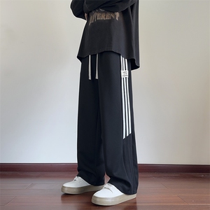 美式条纹休闲裤男冬季加绒加厚宽松直筒运动裤24XK66867J特批45图片