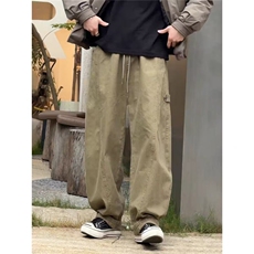 卡其色工装裤男款秋冬美式复古弯刀阔腿裤子cleanfit直筒休闲长裤，男装工装外套，四季星座505