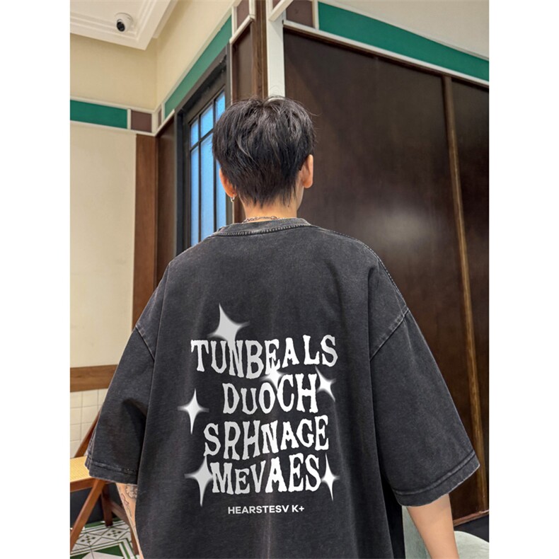 量大优供视频240g重磅美式炒雪花水洗做旧短袖t恤STX506-特P25,男装T恤,电商B371