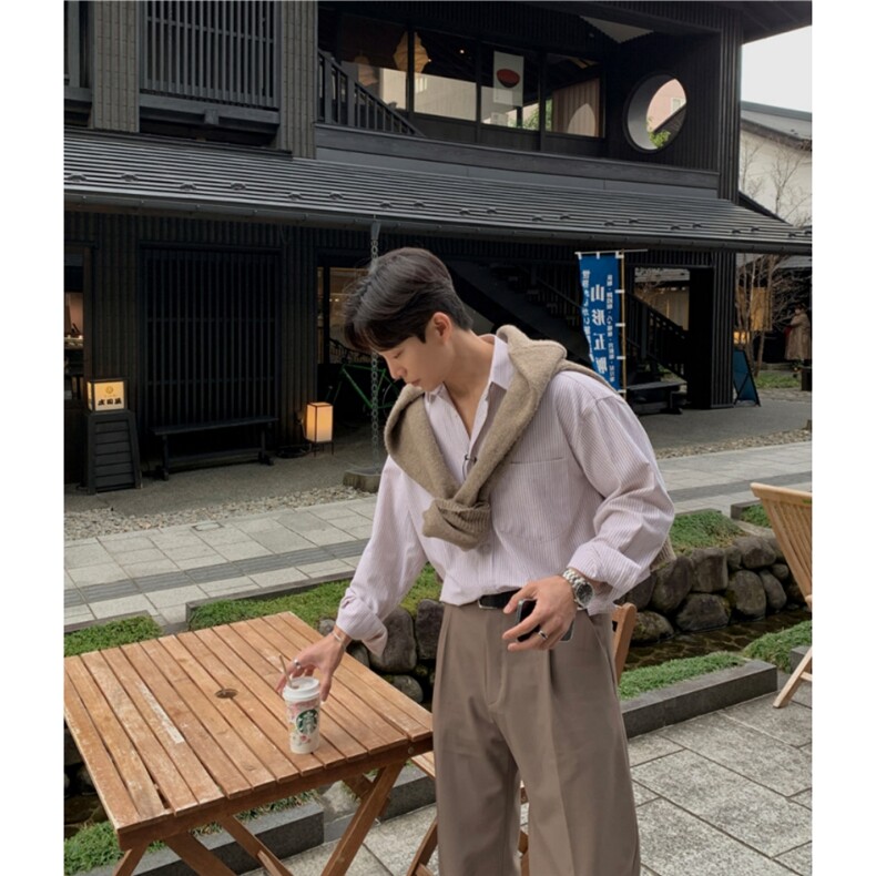 衬衫男韩版休闲小众条纹衬衣春秋季时尚百搭长袖外套XZ710-811P50,男装衬衫,星座710