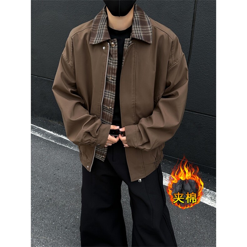 巴恩风格纹翻领棉服复古美式宽松假两件夹克痞帅外套-JK610JM,男装夹克,星座1002-2