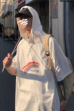 LD54064-P45 连帽短袖t恤男大码胖子带帽五分袖中袖图片