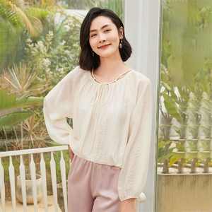 时尚百搭黑色天丝锦纶女装衬衫 舒适透气显瘦长袖上衣图片