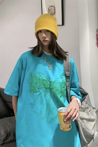@女类 蝴蝶结情侣款设计感上衣夏季发泡印短袖T恤 A071-9003-P30图片