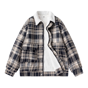 冬装加厚保暖格子男士棉袄呢料棉服情侣羊羔毛呢棉衣 M8002-P110图片