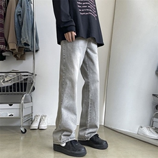 烟灰色牛仔裤男女款秋美式cleanfit直筒宽松长裤复古高街痞帅裤子，男装牛仔裤，星座410-7