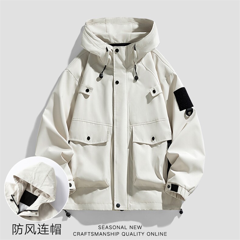 新款硬汉风户外夹克男连帽纯色上衣冲锋衣外套DSA157B-J2527-P65,男装夹克,电商A157B