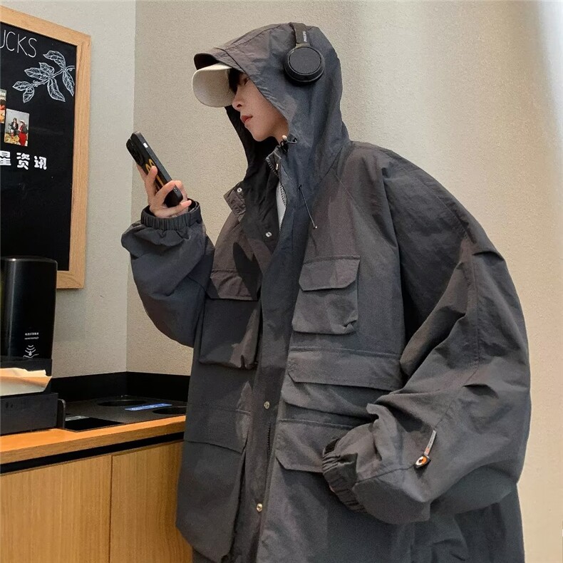 日系新款潮牌工装夹克春秋宽松潮流连帽冲锋衣休闲外套上衣，男装夹克，星座716-4