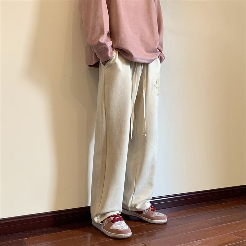 2026秋季高街麂皮绒毛巾绣休闲裤地板景XZ604-KP82-P55控68,男装休闲裤,星座604