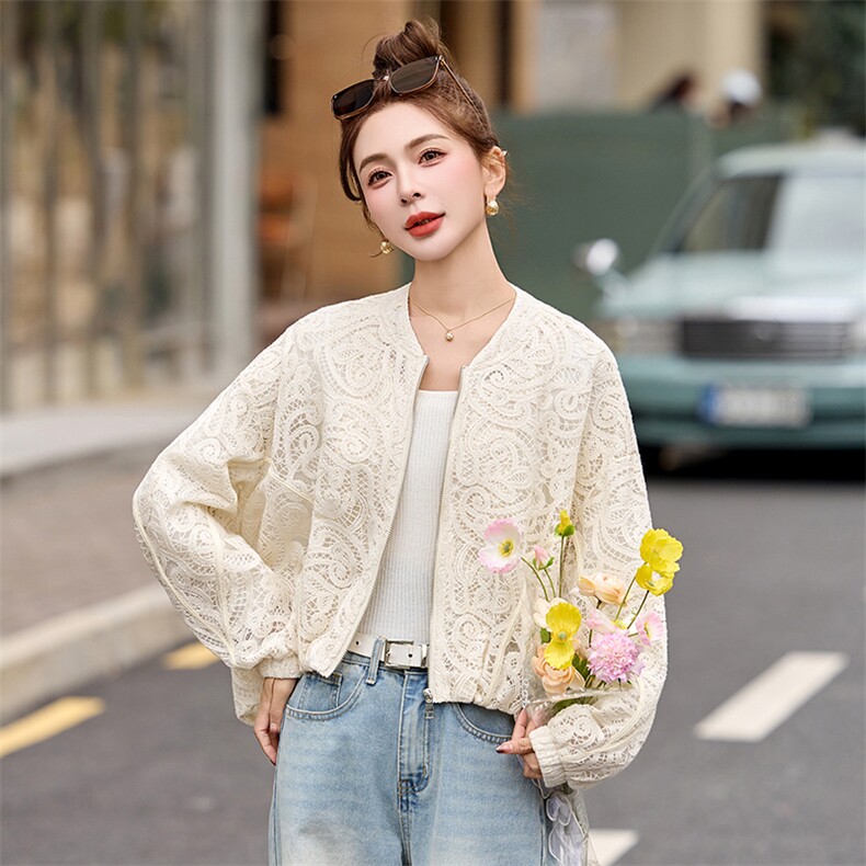 棒球服外套女2025开春新款小个子超好看洋气休闲减龄短款蕾丝夹克,女装防晒衣,依多米