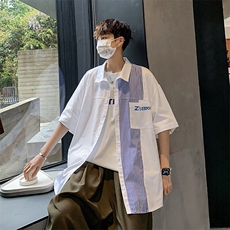 拼色条纹短袖衬衫-cs301-p35，男装衬衫，电商A020