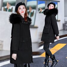 2024棉衣中长款修身加厚通勤拉链连帽纯色气质大毛领时尚结婚潮，女装棉衣/棉服，艾仟回(原伊仟回)