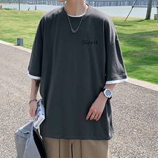 JT55098-P25假两件短袖t恤男大码胖子半袖体恤半截袖港风，男装T恤，电商A040