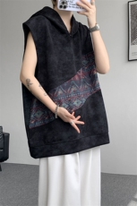 DX10139-特批36控75撞色拼接百搭宽松连帽短袖大码T恤背心，男装背心/马甲，电商A059
