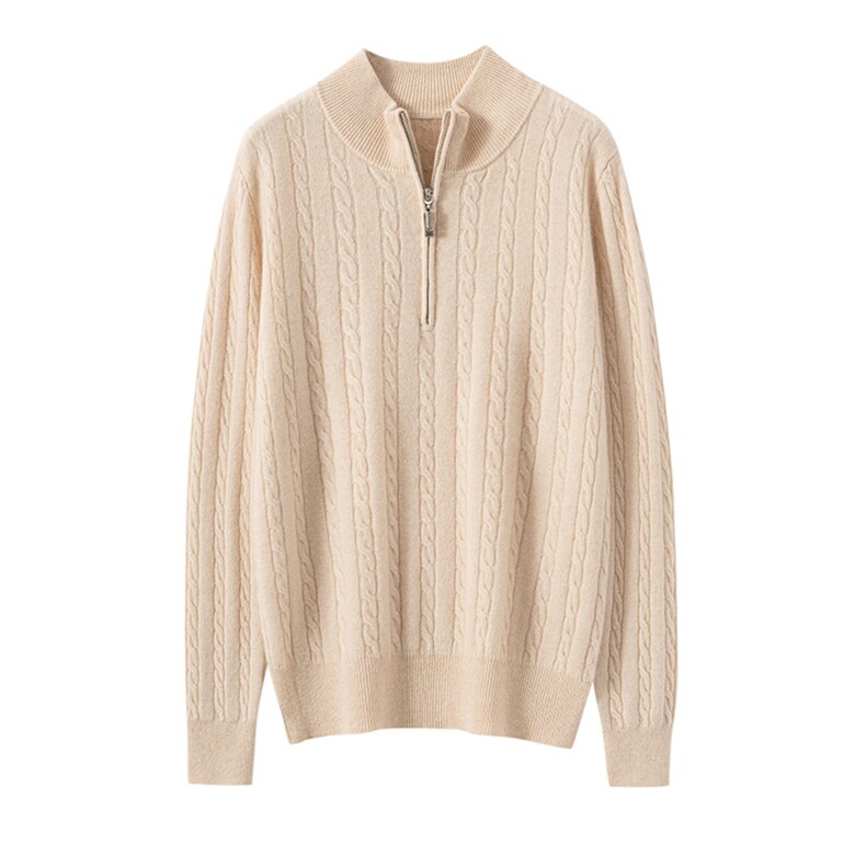 2025十二针半高扭花半拉链针织衫，女装针织衫/毛衣，艾森羊绒