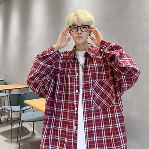 衬衣男春季新款港风宽松大码磨毛格子长袖衬衫CS530-P38图片