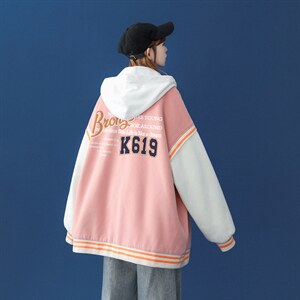 中性风 2026秋季新款连帽棒球服字母印花拼色夹克外套G108P75控98图片